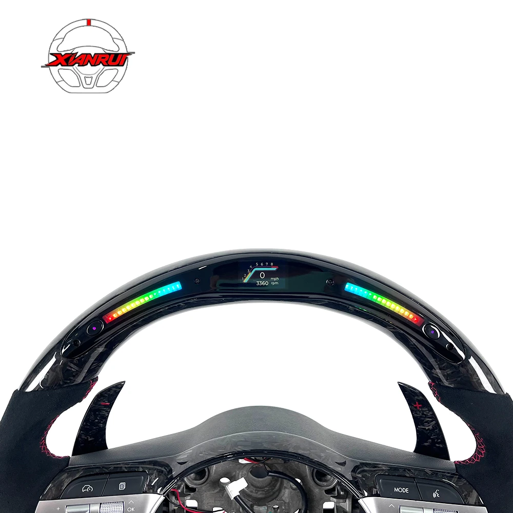 LED Forged Carbon Fiber Steering Wheel with Paddle Shifters for Hyundai Sonata 2024 2025 11th Gen N Line Flat Bottom
