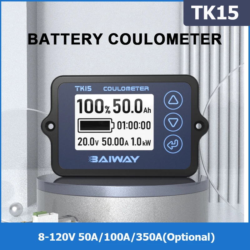 TK15 Coulometer Battery Capacity Indicator 8-120V 50A/100A/350A Battery Tester for Equipment E-bike/Balance Car/Cleaning Machine