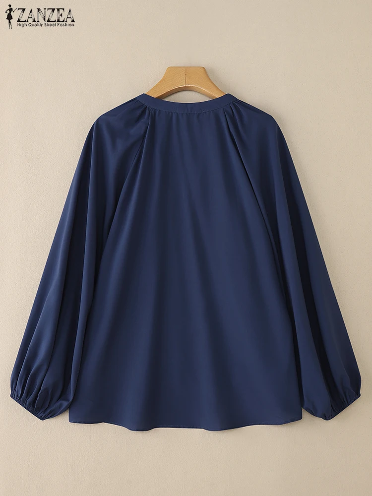 الصلبة بلوزة كلاسيكية 2025 ZANZEA أنيقة المرأة مكتب تونك عادية كم طويل الخريف Blusas س الرقبة القمم بلوزة عصرية