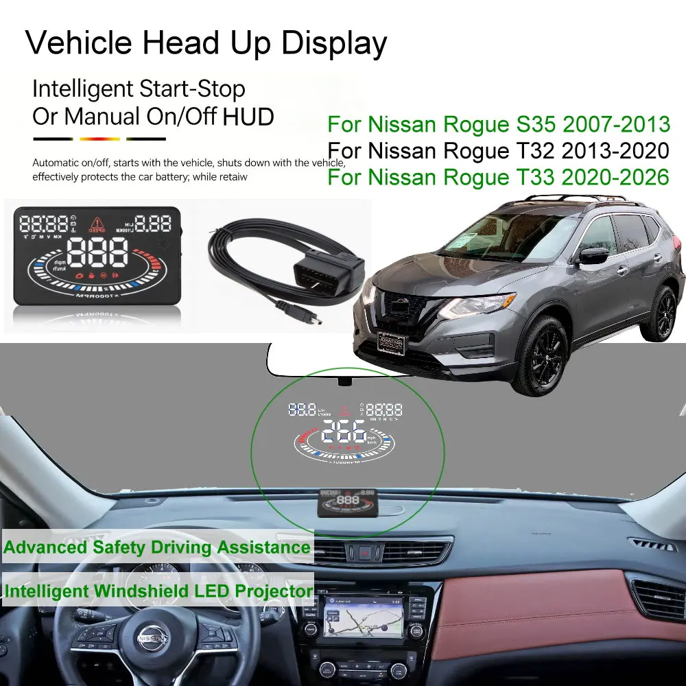 Car HUD Head Up Display For Nissan Rogue S35 2007-2013 T32 2014-2020 T33 2021-2026 Auto Electronics Accessories