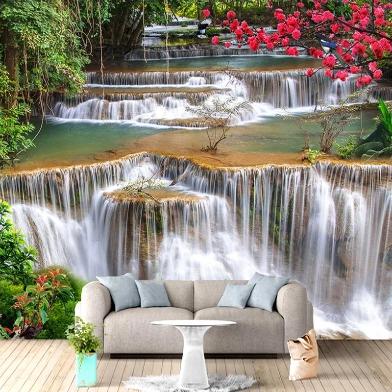 Custom 3D Wall Murals Wallpaper Green Waterfall Landscape Painting Living Room Sofa TV Background Home Decor Wall Paper Photo