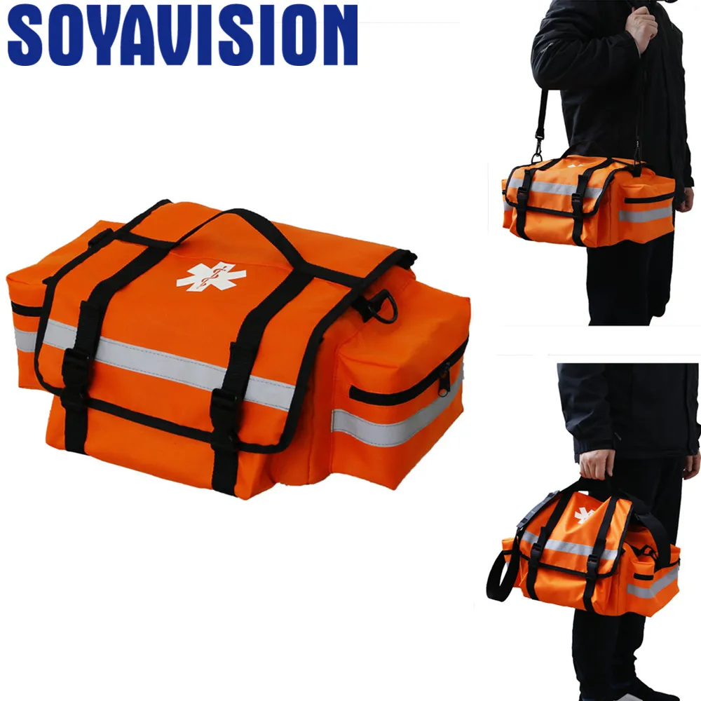 Professional Empty Orange First Responder Bag EMT Trauma First Aid Carrier for Paramedics and Emergency Medical Supplies Kit