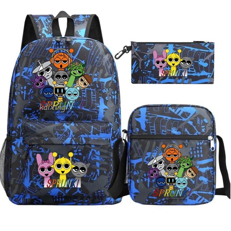 3Pcs New Sprunki Anime Print Backpack Set, With Tote and Pouch, Large Capacity Lightweight And Breathable Outdoor Knapsack