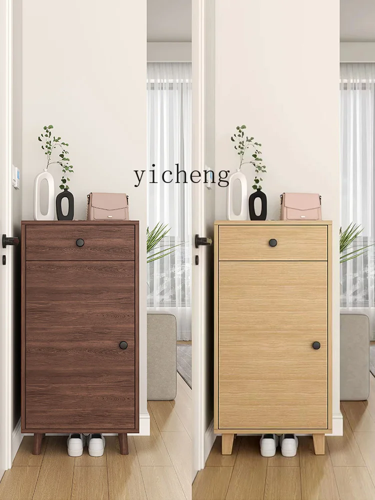 ZC Solid Wood Shoe Cabinet Simple Modern Single Door Household Large Capacity Entrance Home Balcony Storage Cabinet