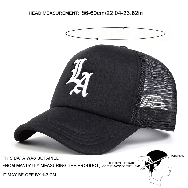 Unisex LA Letter Embroidery Baseball Net Caps Spring and Summer Outdoor Adjustable Casual Hats Sunscreen Hat