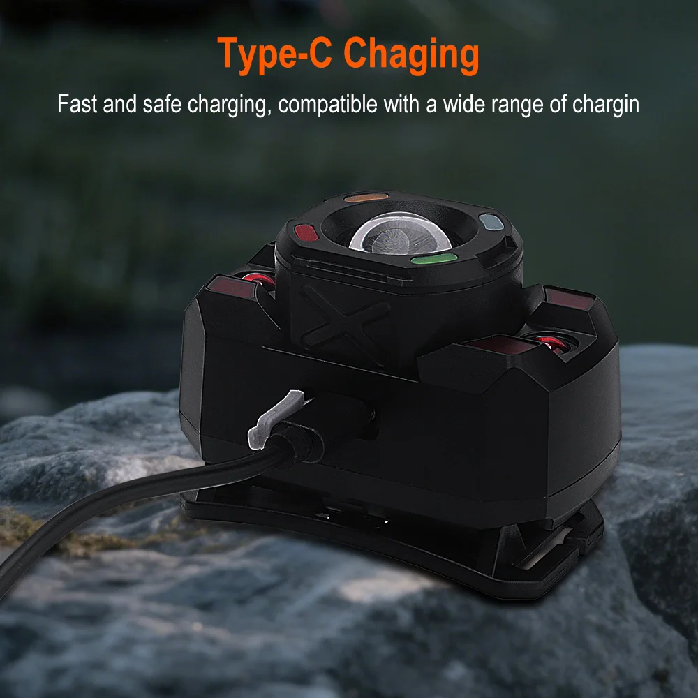 Boruit pequeno farol led 500lm tipo-c recarregável sensor farol 5 modos de iluminação acampamento pesca cabeça lâmpada bateria embutida