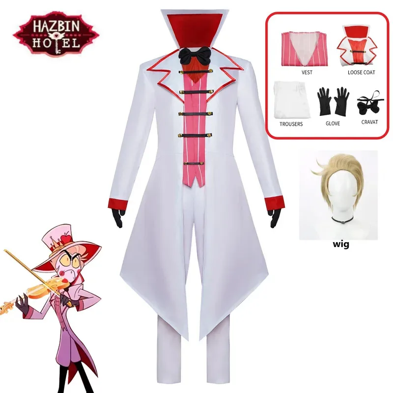 Anime Hotel Morningstar Cosplay Hazbin Lucifer Cosplay disfraz peluca traje blanco diablo infierno Halloween adulto niño hombres disfraz