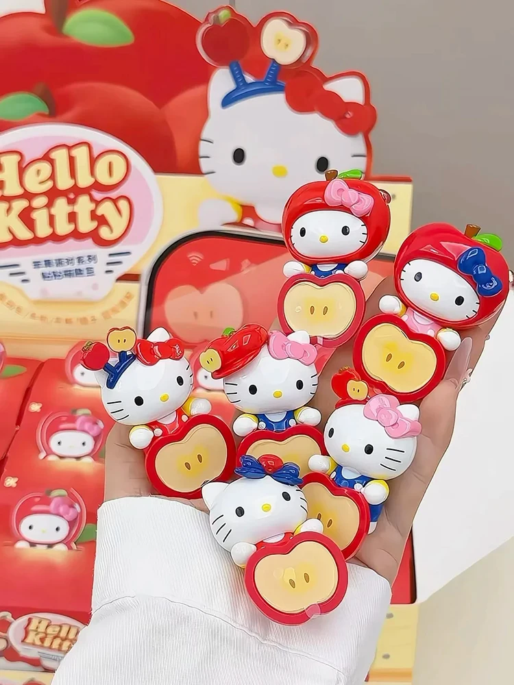 

Hello Kitty Blind Box Figures Apple Party Series Cute Sticker Bean Ornaments For Scooter Phone Tablet Mirror Toy Collectors