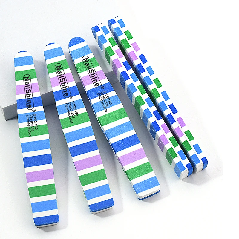 30/50Pcs Colorful Stripe Nail Files Buffer 100 180 Sponge Sanding Griting Nail Supplies For Professional Nails File For Manicure