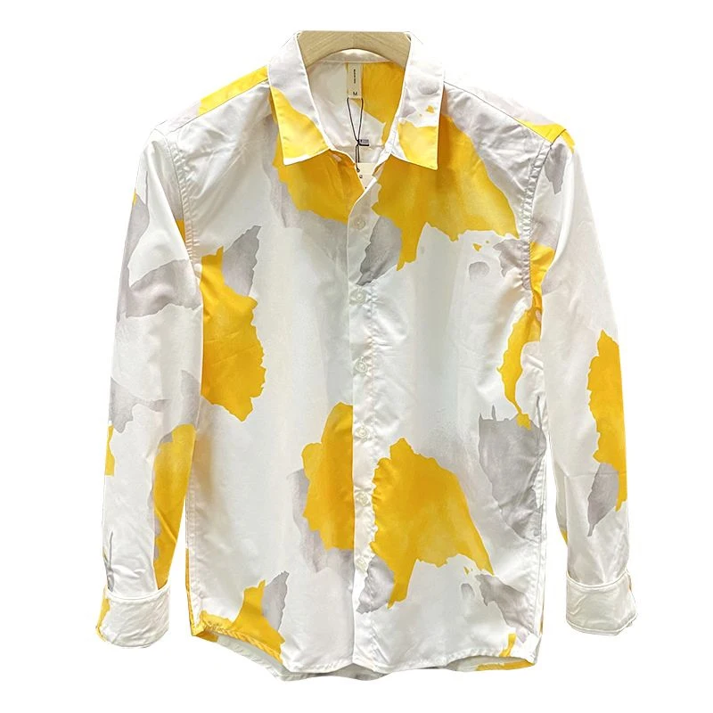 Camisa de manga larga con cuello vuelto para hombre, camisa de retazos con botones estampados, Tops de algodón puro de estilo coreano, primavera y otoño, nueva moda