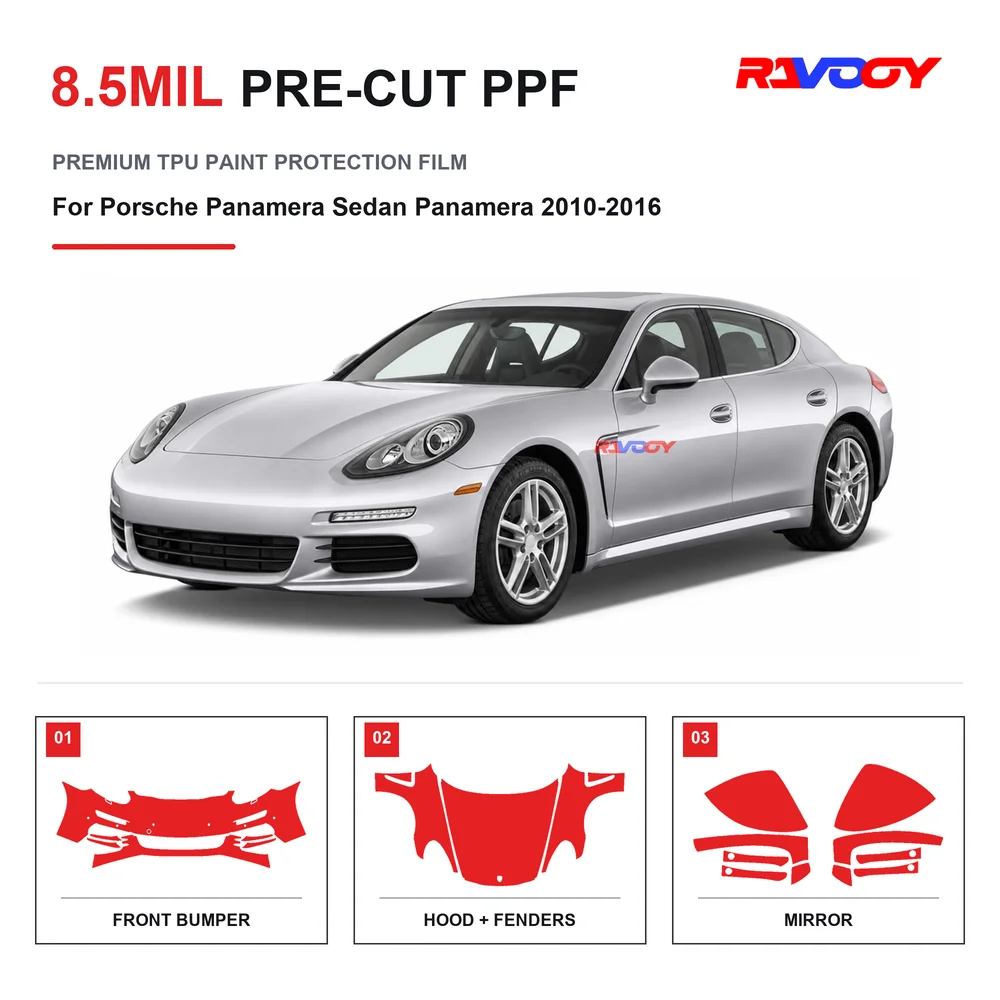 Precut PPF For Porsche Panamera Sedan 2010-2016 8.5mil TPU Clear Paint Protection Film Self Healing Hydrophobic Stone Chip Guard
