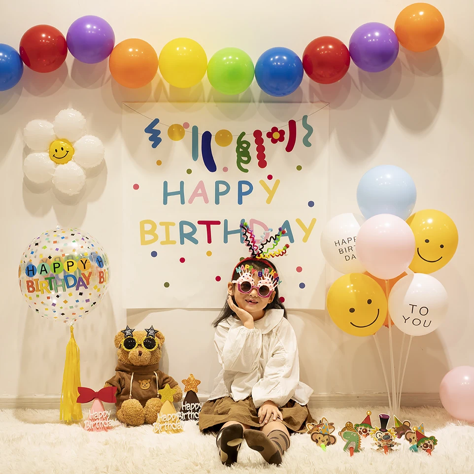 

New Ins Style Party Balloon Children's Birthday Arrangement Baby 1 Year Old Men and Women Background Wall Scene Decoration