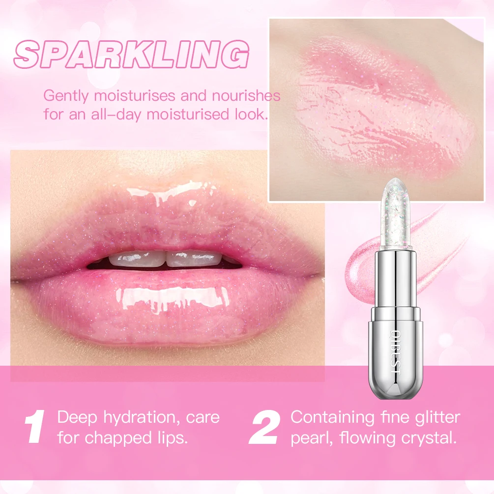 QIBEST Glitzer-Lippenstift Lippenbalsam Farbwechsel Transparent Feuchtigkeitsspendend Kristall-Gelee Perlmutt-Lippenvergrößerer Gloss Tint Kosmetik