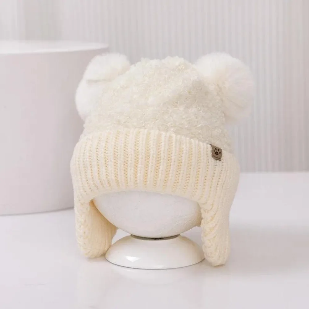 

3-24 Months Double Hairball Baby Hat Warm Wind-proof Pom Hat Knitted Thicken Knit Cap Girls