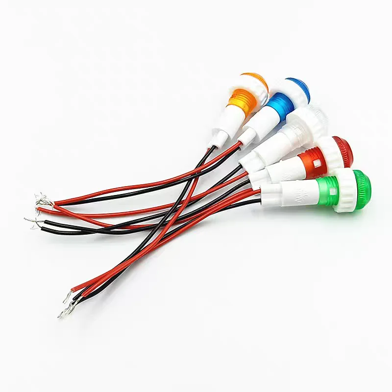 10 sztuk 10mm gwint 19cm długi kabel czerwony zielony żółty wskaźnik sygnału lampka kontrolna 12V 24V 220V 380V XD10-6