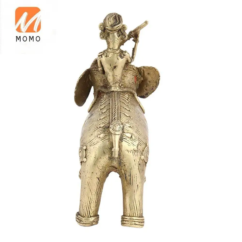 Handmade Golden Brass Tribal Elephant Rider Sculptures Figurine Statue Statement Pieces Decor Gift Items