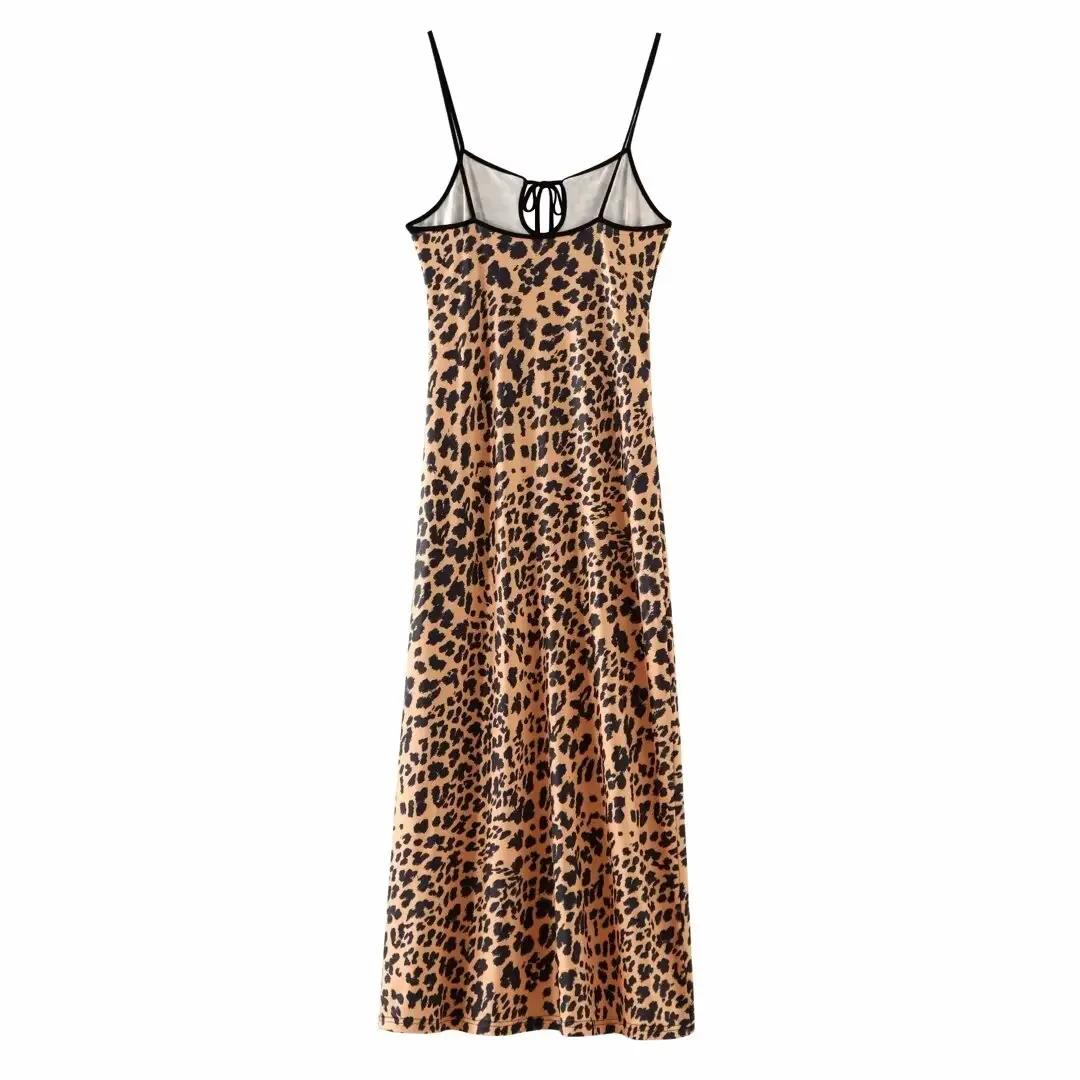 Vestido Midi de leopardo con espalda descubierta para mujer, prenda elegante de tacto suave, Estilo Vintage, a la moda, novedad de 2024