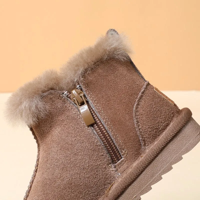 GT-CECD nuevas botas de nieve de invierno para niños, botas de cuero genuino para niñas, zapatos cálidos de felpa para niños, botas de moda para