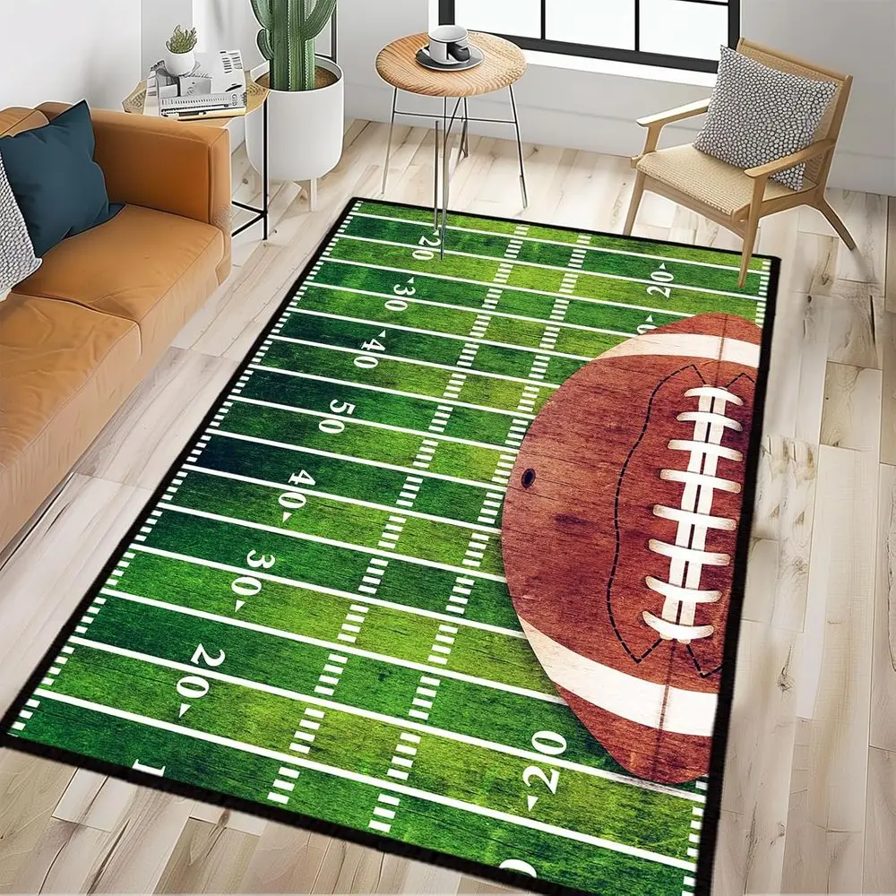 

Green 5x7 Football Field Area Rug - Machine Washable, Stain Resistant, Non-Slip for Living Spaces & Playrooms