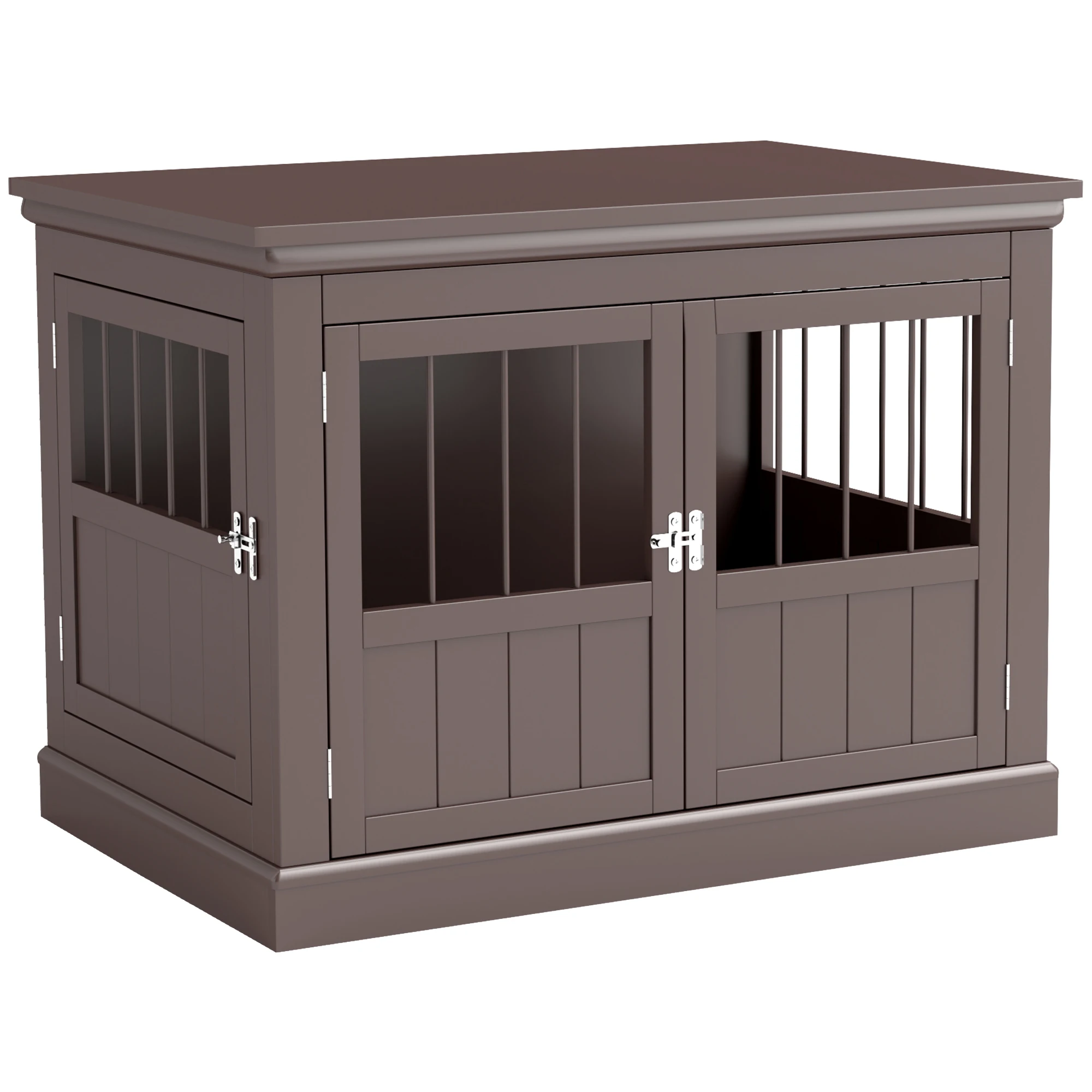 PawHut Jaula para Perros Pequeños Mesa Auxiliar Moderna con 3 Puertas Francés con Cierre Magnético 78x53x59,3 cm Café
