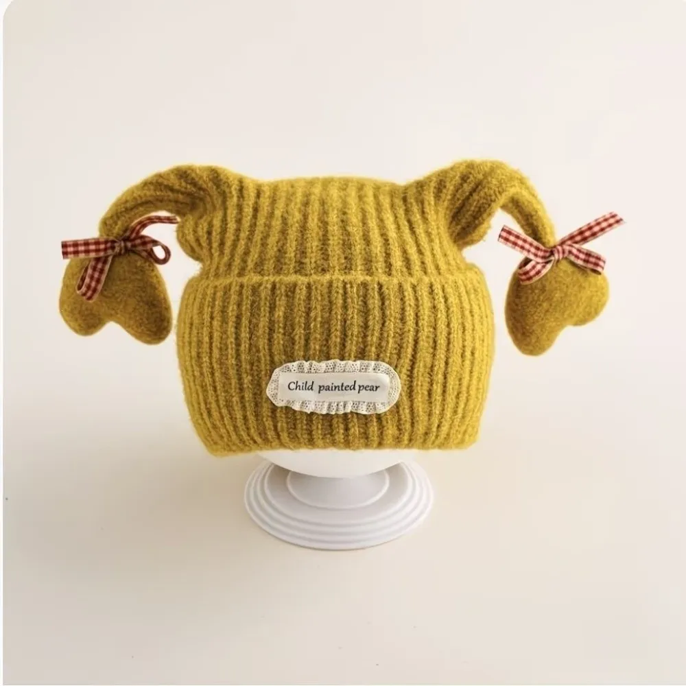 Warm Double Braid Design Knitted Beanie Hat Heart Shape Baby Size Kids Hat Korean Style Warm Material Wool Cap Winter Season
