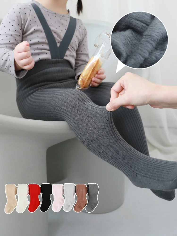 2026 Baby Fleece-lined Ribbed Tights Solid Color Footed Pantyhose for Toddler Girls Autumn Soft Infant Leggings