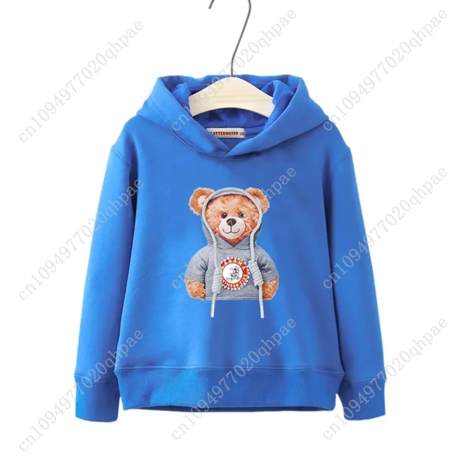 Autumn Winter Long Sleeve Teddy Bear Print Children Hoodie Kids Girl Boys Cartoon Street Casual Hip-hop Sweatshirts Pullover Top