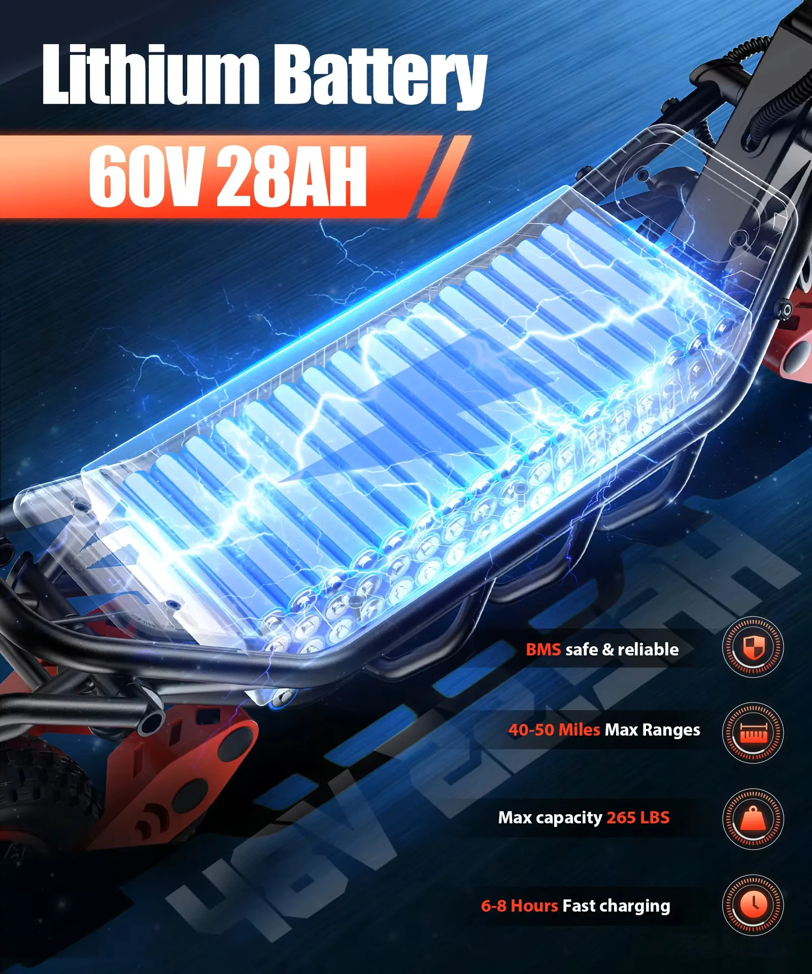 FREEBOY H10 Klappbarer Elektroroller 6000W Doppelmotor 60V28AH Lithium-Batterie Hydraulische Bremse 75km/h E-Scooter Abnehmbarer Werkzeugkasten 12-Zoll-Reifen All-Terrain Offroad E-Scooter für Erwachsene – Detail 3