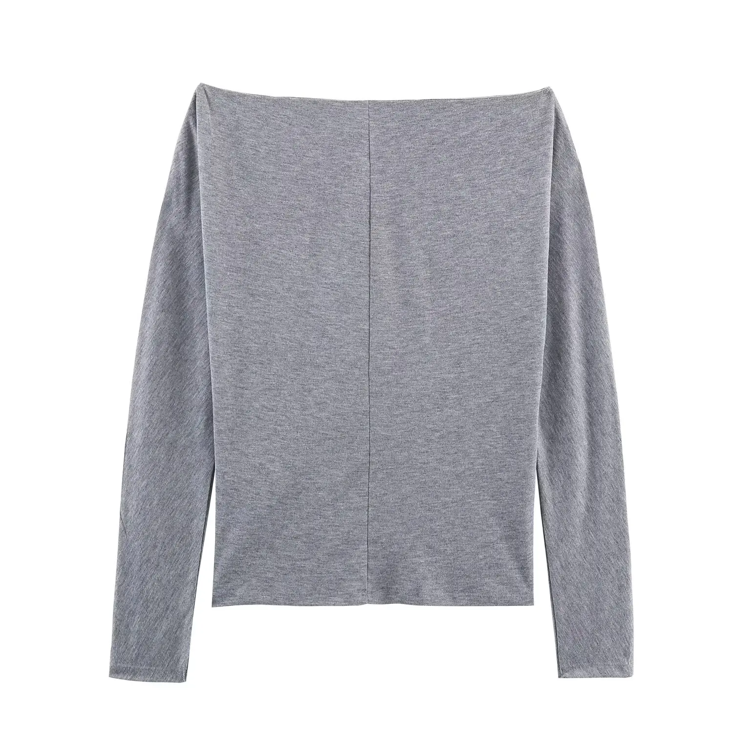 KONDALA Chic Elegant Solid Grey Women T-shirt Streetwear Rivet Fashion 2025 Autumn Long Sleeve Cool Modern Casual Female Top