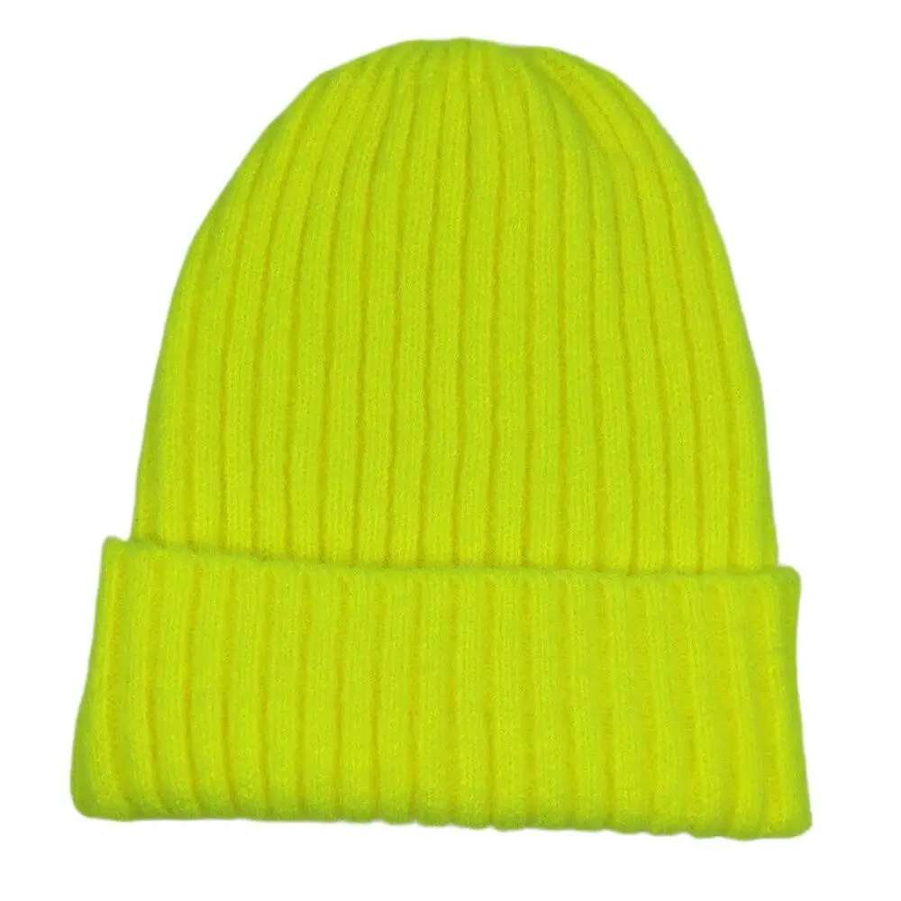 Bright Color Solid Knit Skull Beanie Women Men\'s Cuff Warm Winter Hats Plain Toques Neon Yellow Neon Orange Green Burgundy