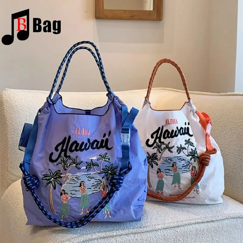 

Japanese Women girl Hawaii Embroidered Nylon one Shoulder Bags Handbag tote Fashion Commuting Large Capacity Cloth Shopping bags
