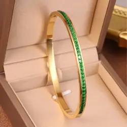 Luxury Colorful Zircon Stainless Steel Women's bracelet 4mm Buckle bracelet Anniversary gift