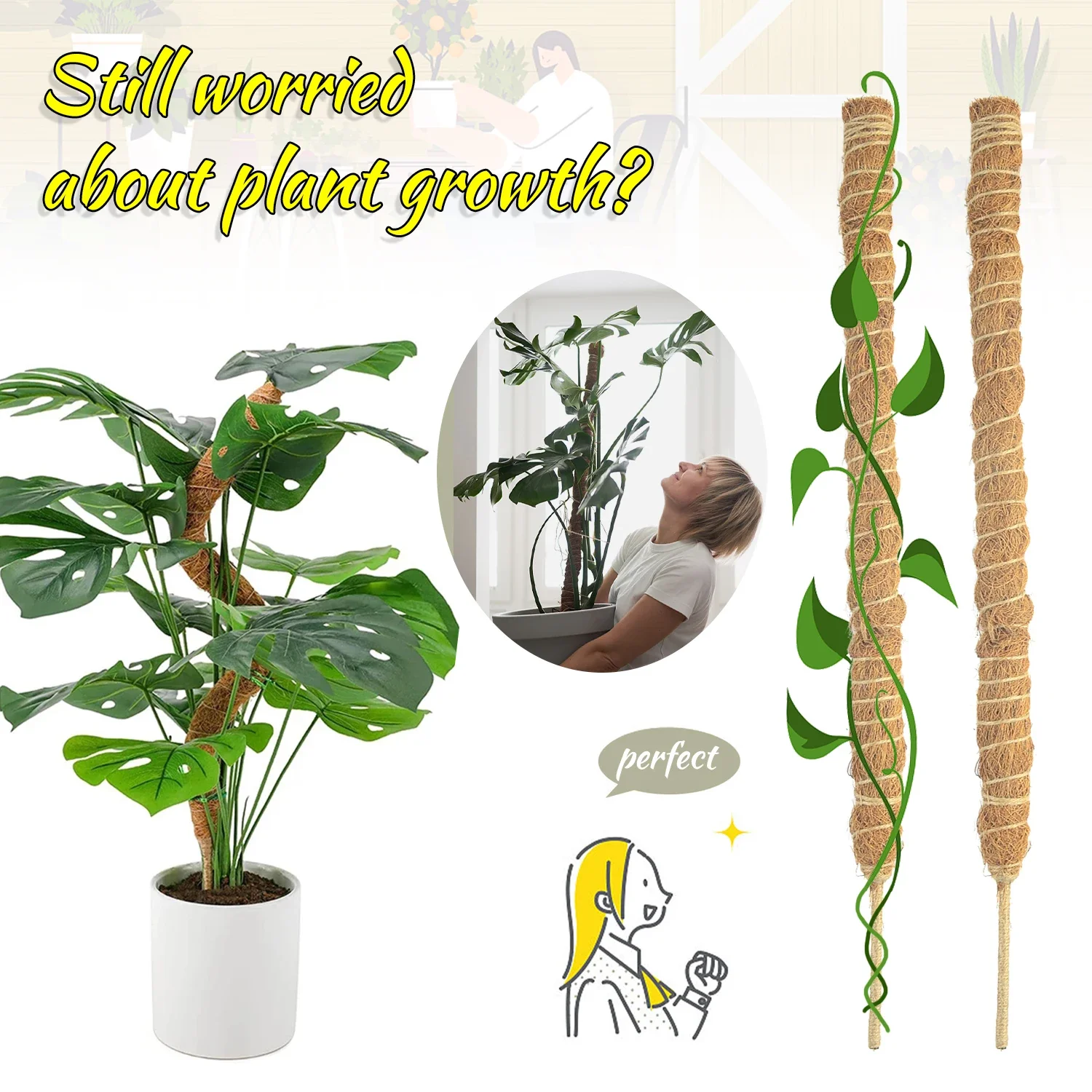 Plant Climbing Pole Vines Coconut Pole Bendable Reusable Plant Climbing Vine Support Extended Climbing Indoor Garden Courtyard