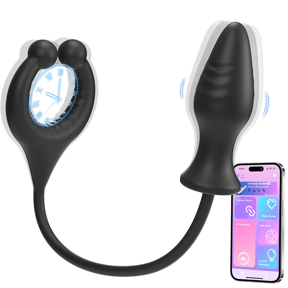 Anal Plug Vibrator with Penis Ring APP Control Male Prostate Massager Delayed Ejaculation Cock Ring Sex Toy for Men Couples