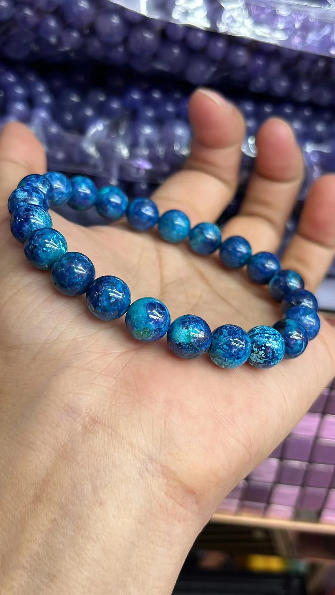 Natural Blue Malachite Azurite Beads Bracelet Round Beads Jewelry 9mm Malachite Woman Men Azurite Bracelet AAAAAA