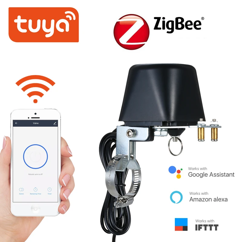 Tuya ZigBee Smart Gas Water Valve Controller Remote Control APP Voice Work with Alexa Google Home Auto Shut Off