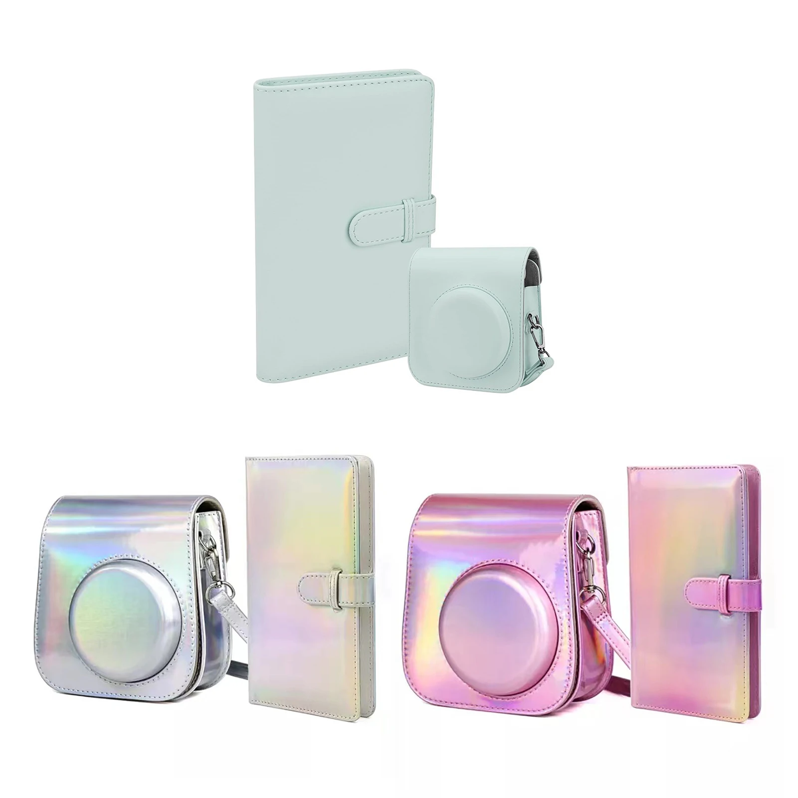 PU Leather Camera Bag with 108 Photo Album Camera Case Solid Color for Fujifilm for Instax Mini 12/11 Photography Gift