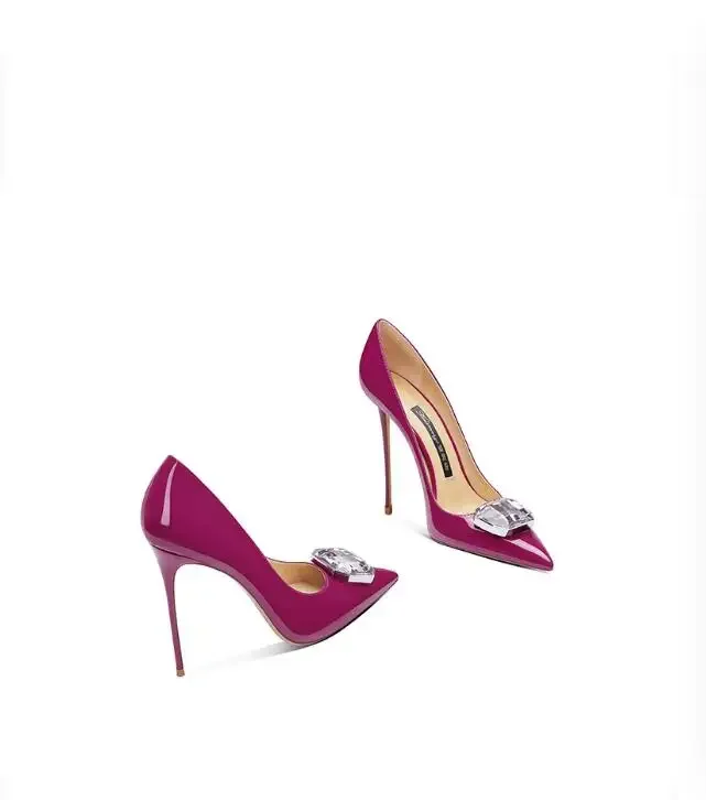 

Women's Purple Patent Leather High Heels, Narrow Pointed High Heels, Low Mouth, Wedding, Birthday Party