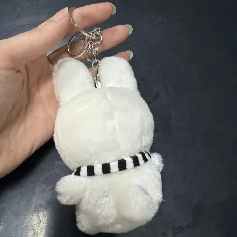 Kawaii Miffys Cute Striped Rabbit Scarf Pendant Keychain Plush Doll Super Cute Mini White Rabbit Bag Decoration Festival Gift