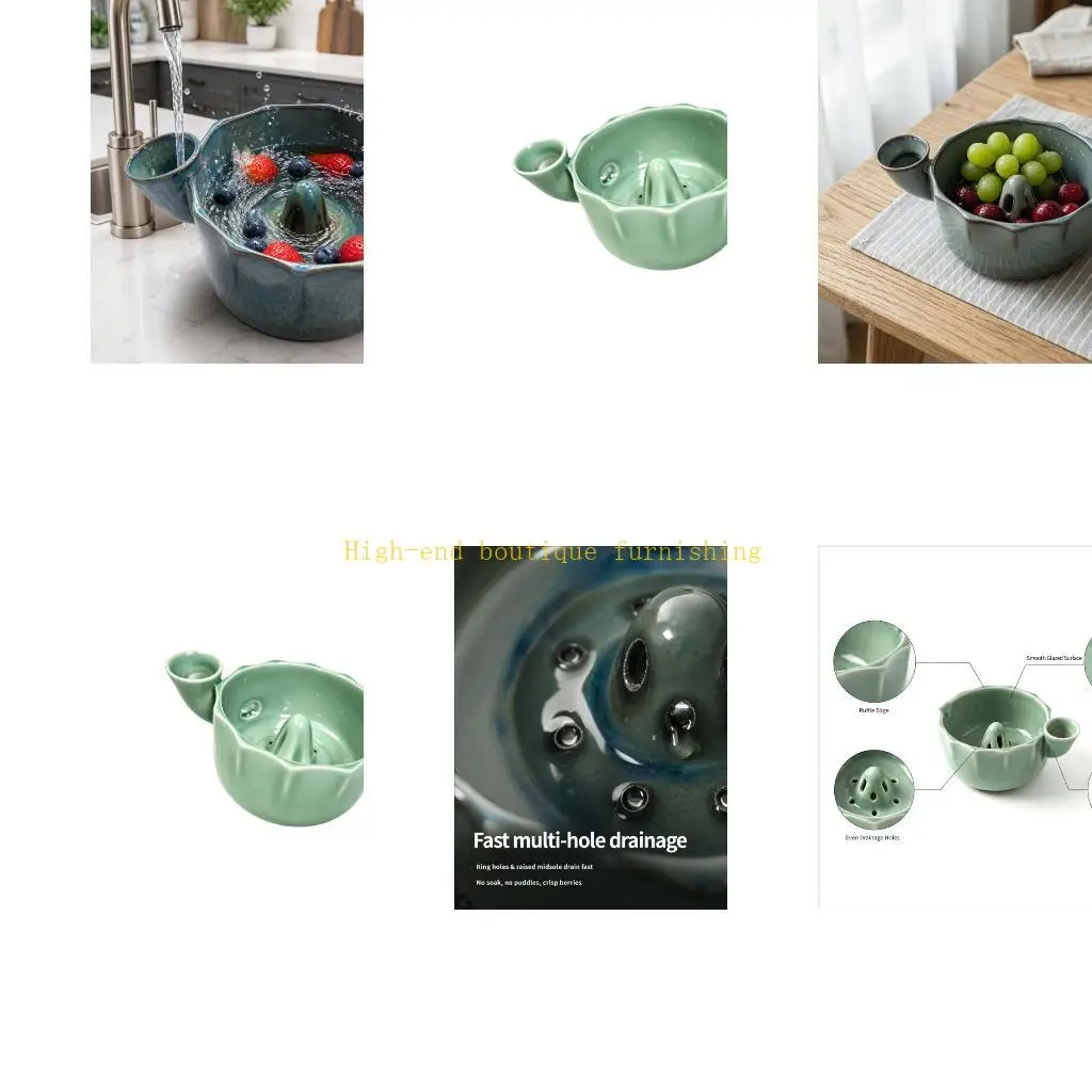 L9NB Daily Fruit Washing Bowl with Center Water Guide, Drain Holes and Glazed Body for Kitchen Serving Use Often Daily
