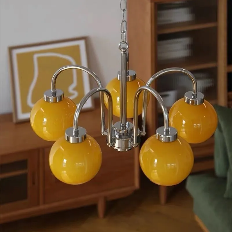 

Classic LED Chandelier Mid Century Contemporary Ceiling Light Fixtures With Chrome Finish And Opal Glass Shade For Bath