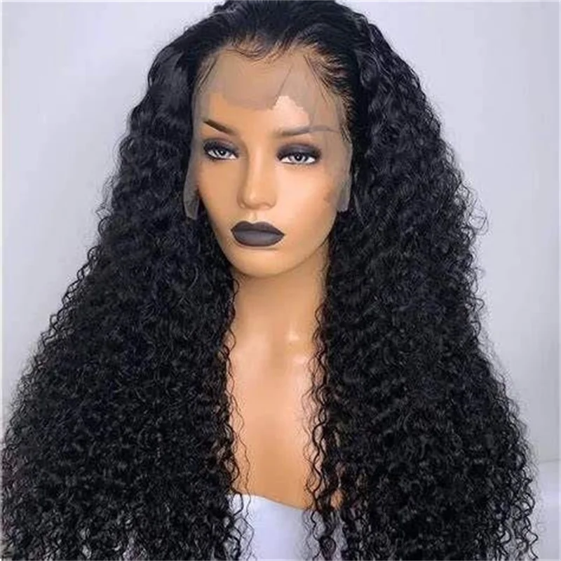 

26inch Long Kinky Curly Glueless 180Density Natural Black Deep Lace Front Wig For Women With Baby Hair Preplucked Daily