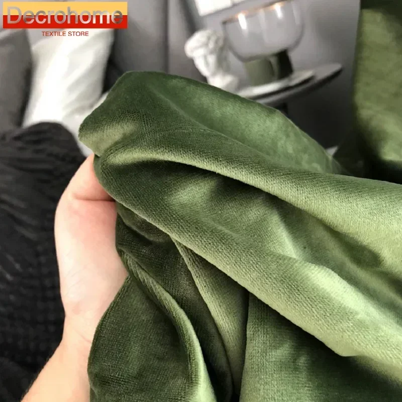 Olive Green Dark Green Velvet Thickened Blackout Curtains for Living Room Bedroom French Window Customized Flannel