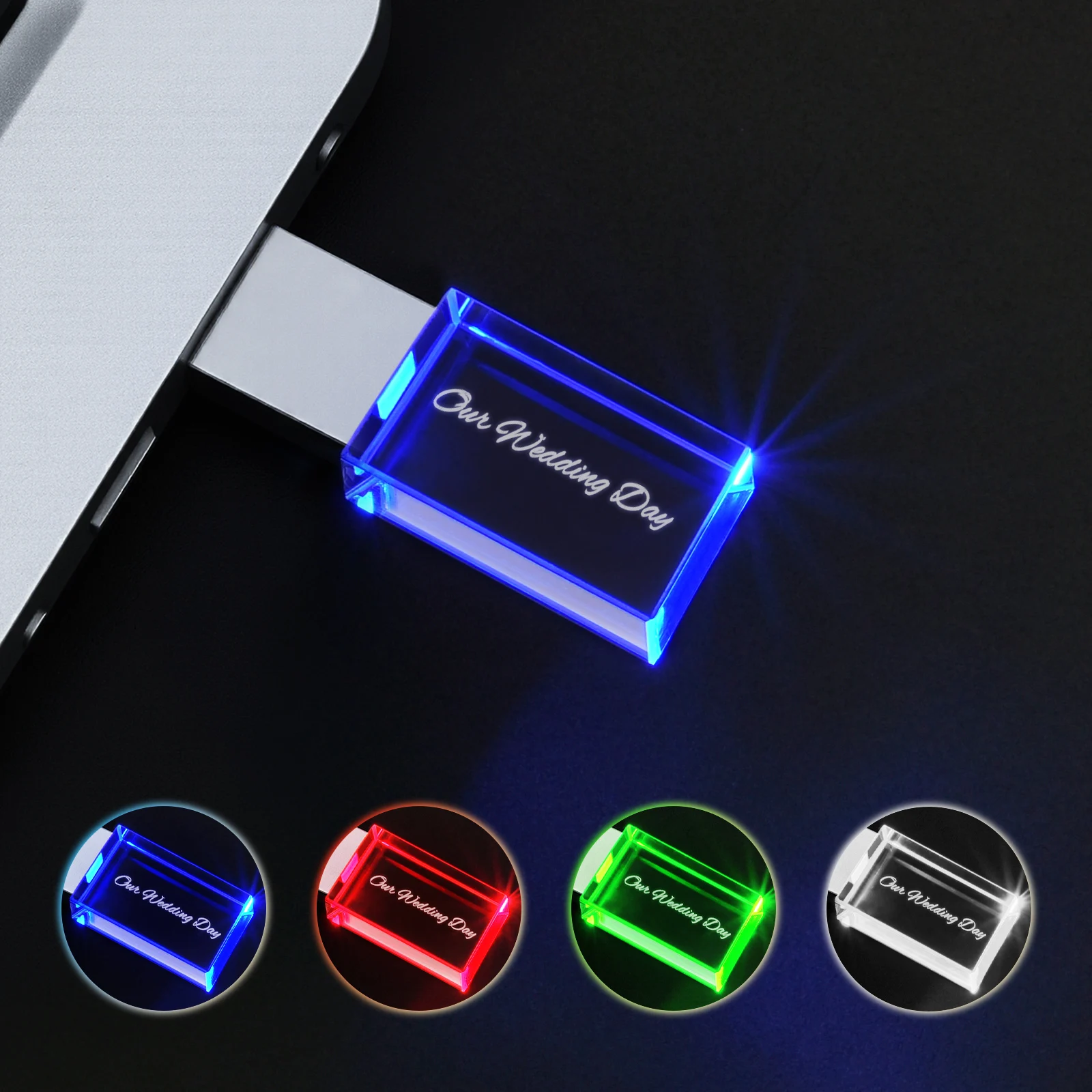 Free Custom Logo USB Flash Drive 128GB Crystal Memory Stick Pen Drive 64GB Plastic Box Storage Device Pendrive 32G Cle USB Stick