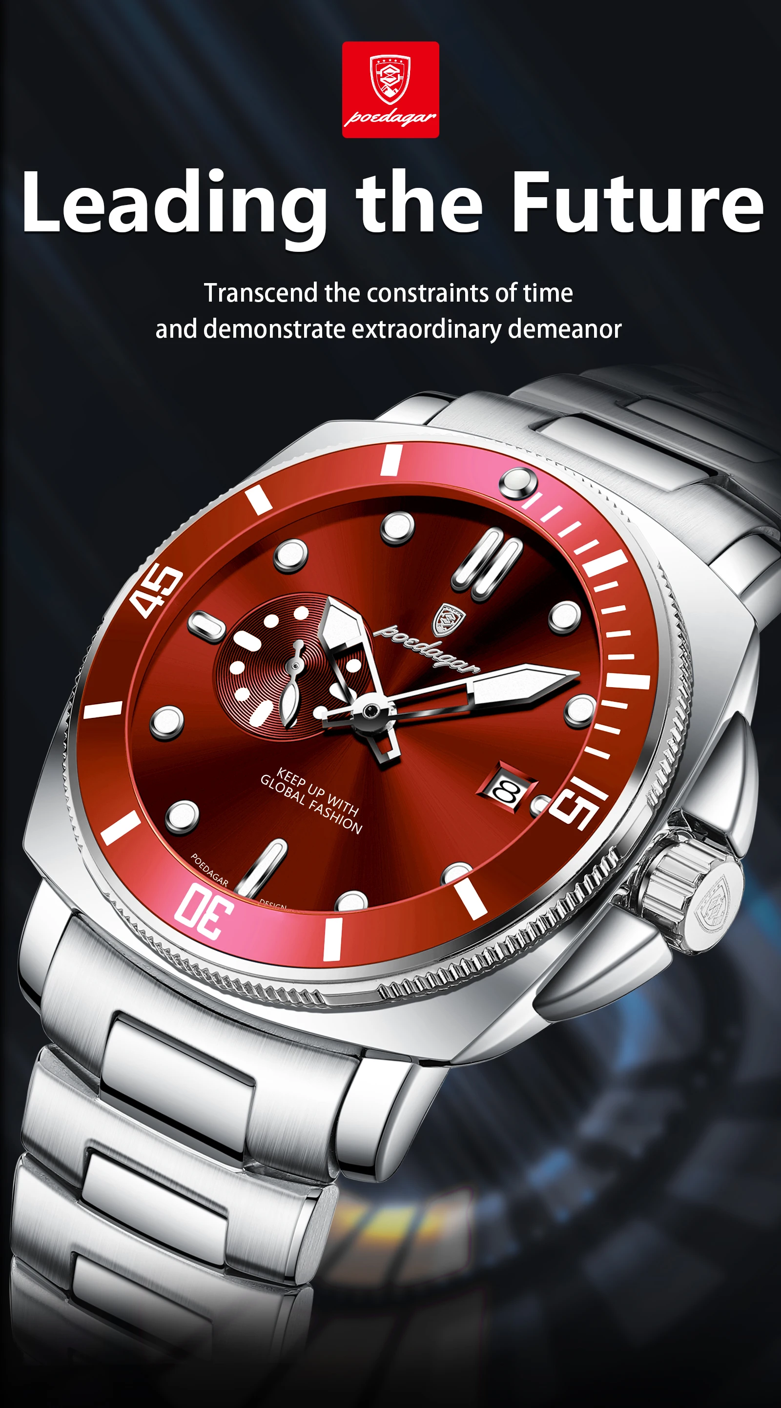 POEDAGAR Luxus Trendy Männer Uhr Wasserdicht Leucht Datum Edelstahl Männliche Uhr Quarz Business Sport herren Uhren Reloj – Detail 2