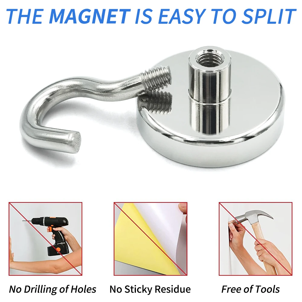10/20Pcs Super Strong Neodymium Powerful Magnetic Hooks Ring Metal with Curved Hook Hanger for Hanging,Fridge,Wall,Key