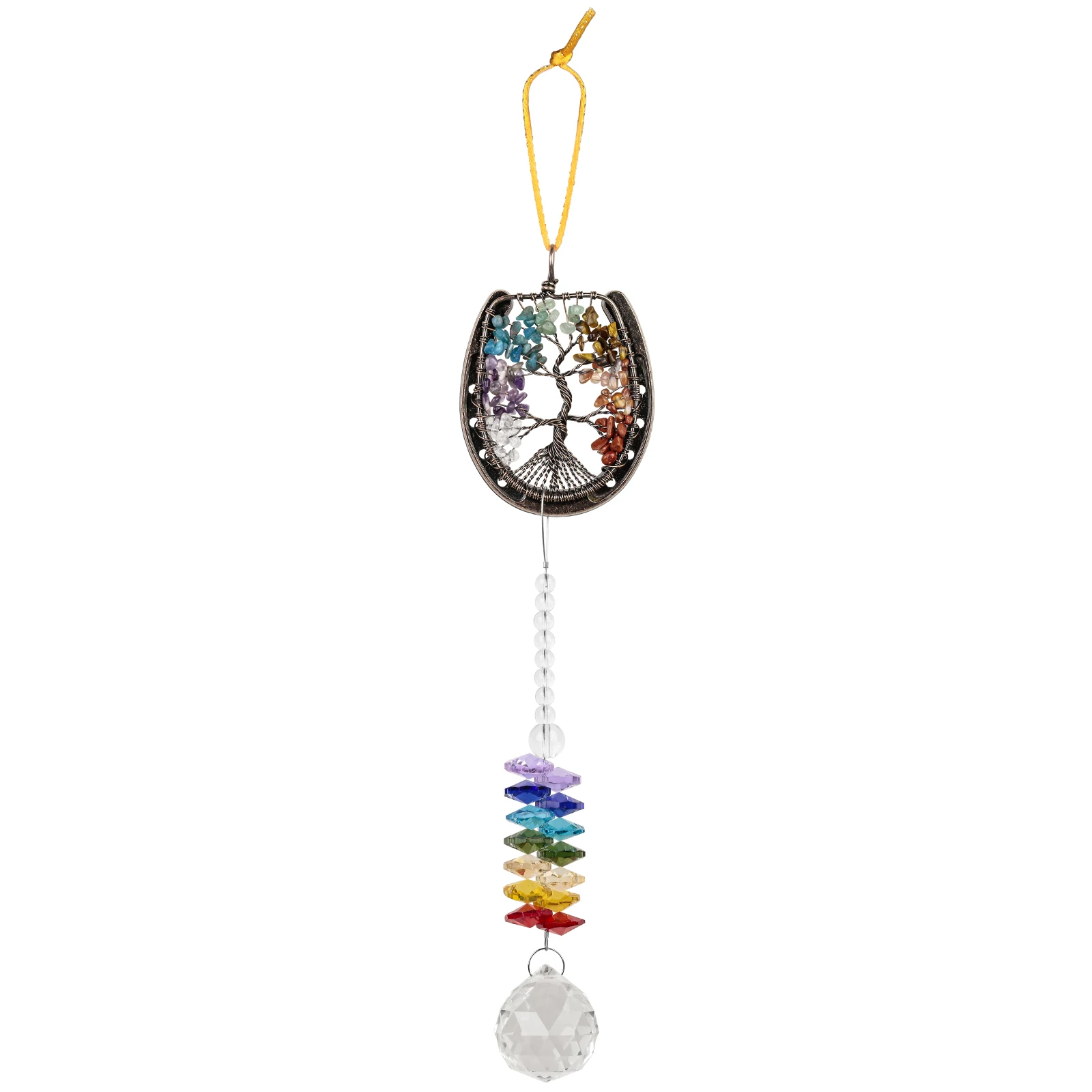 

Horseshoe 7 Chakra Life Tree Hanging Ornament With Rainbow Sun Catcher Crystal Glass Ball Prism For Car Window Home Decor