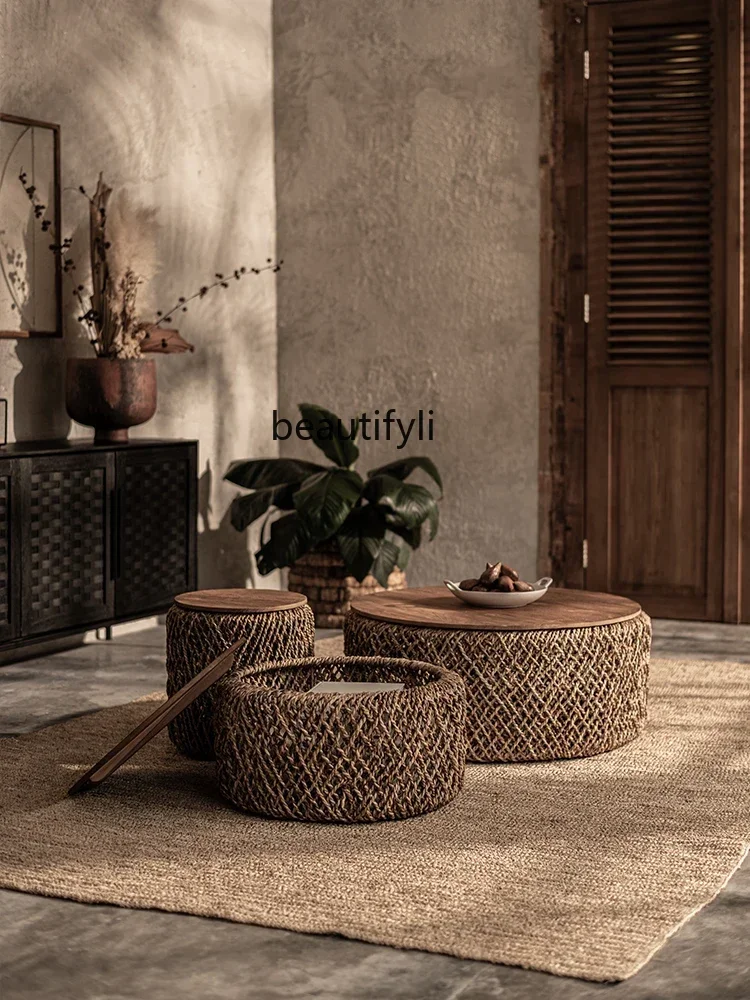 Q181 Imported Handmade Rattan Weave Tea Table Combination round Living Room Home Can Store Southeast Asian Style Teak Furniture