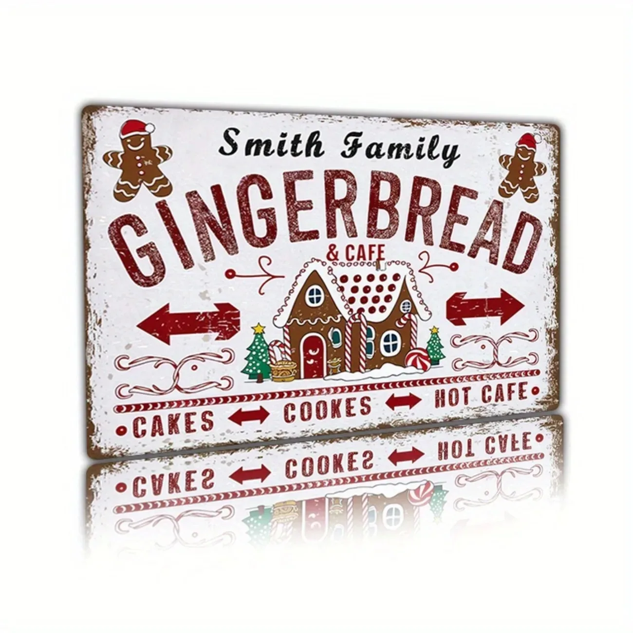 

Personalized Custom Name Text Christmas Gingerbread Bakery Metal Wall Art, Vintage Rustic Farmhouse Home Holiday Decor Ornament