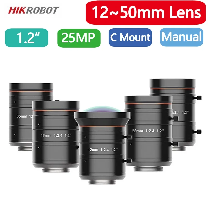 

HikRobot 25MP 1.2" Machine Vision Fixed Focal Lens C-Mount 12mm 16mm 25mm 35mm 50mm Manual Iris